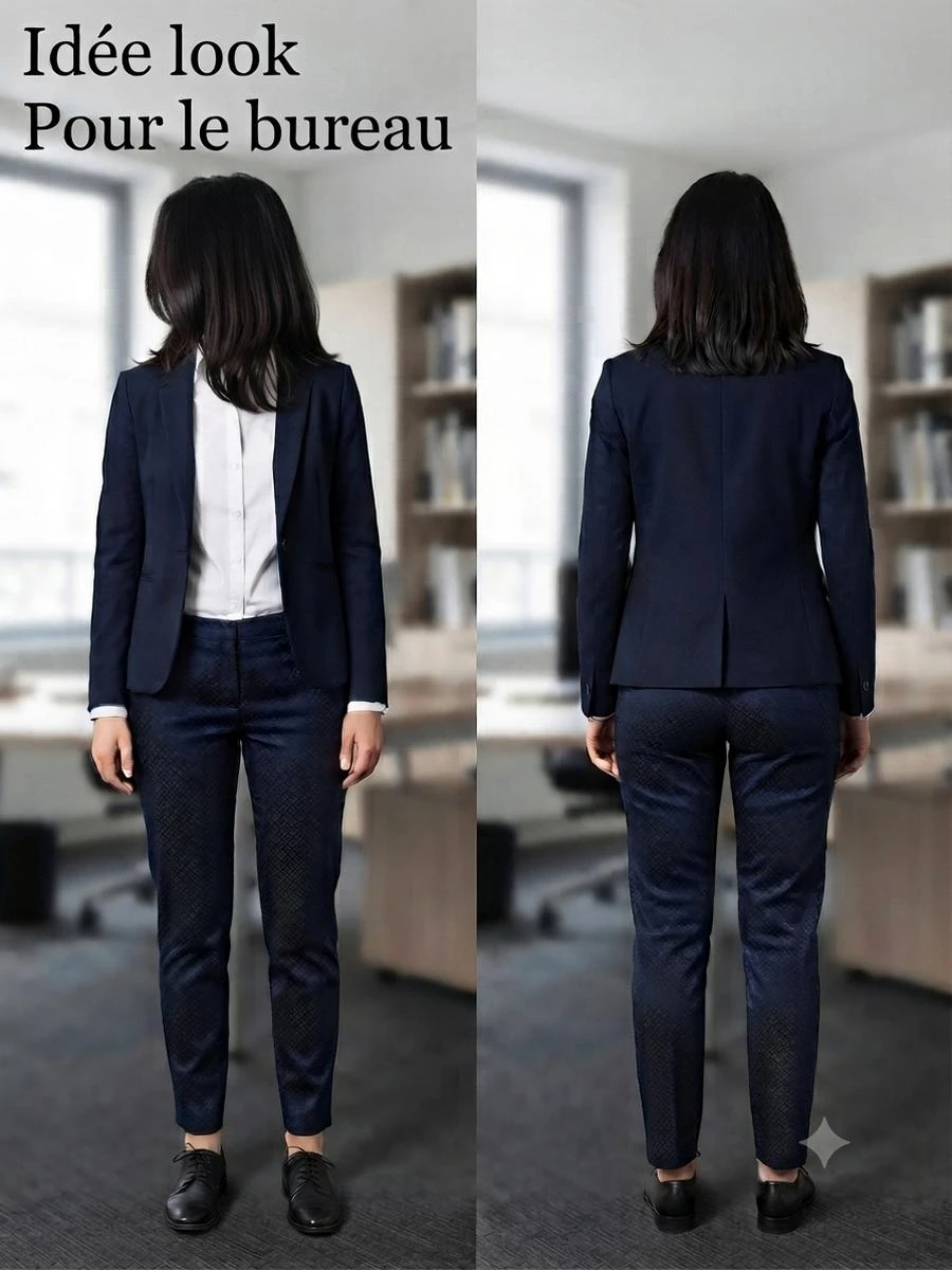 💙Pantalon Chic Espada Azul Marinho Acetinado com Motivo Discreto - Tamanho L (38/40) – photo 6